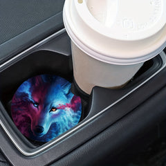 2pcs Wolf Print Car Coaster, Double Sided Design