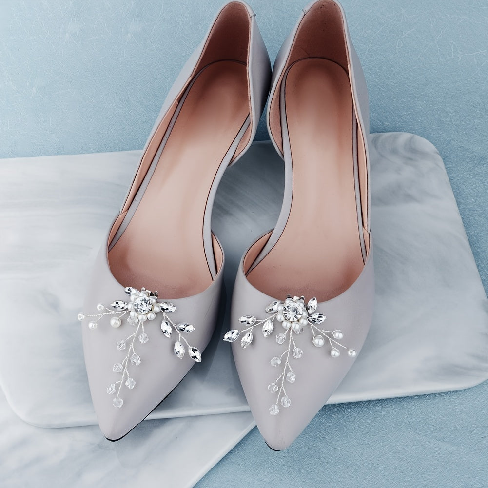 Crystal Pearl Rhinestone Shoe Clips for Wedding Party