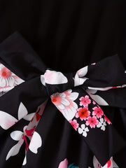 BABY Girls Long Sleeves Dress Flowers Splicing Belted