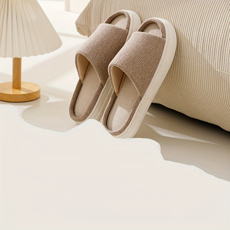 Men's Linen Open Toe Slides Non Slip Indoor House Shoes