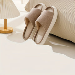 Men's Linen Open Toe Slides Non Slip Indoor House Shoes