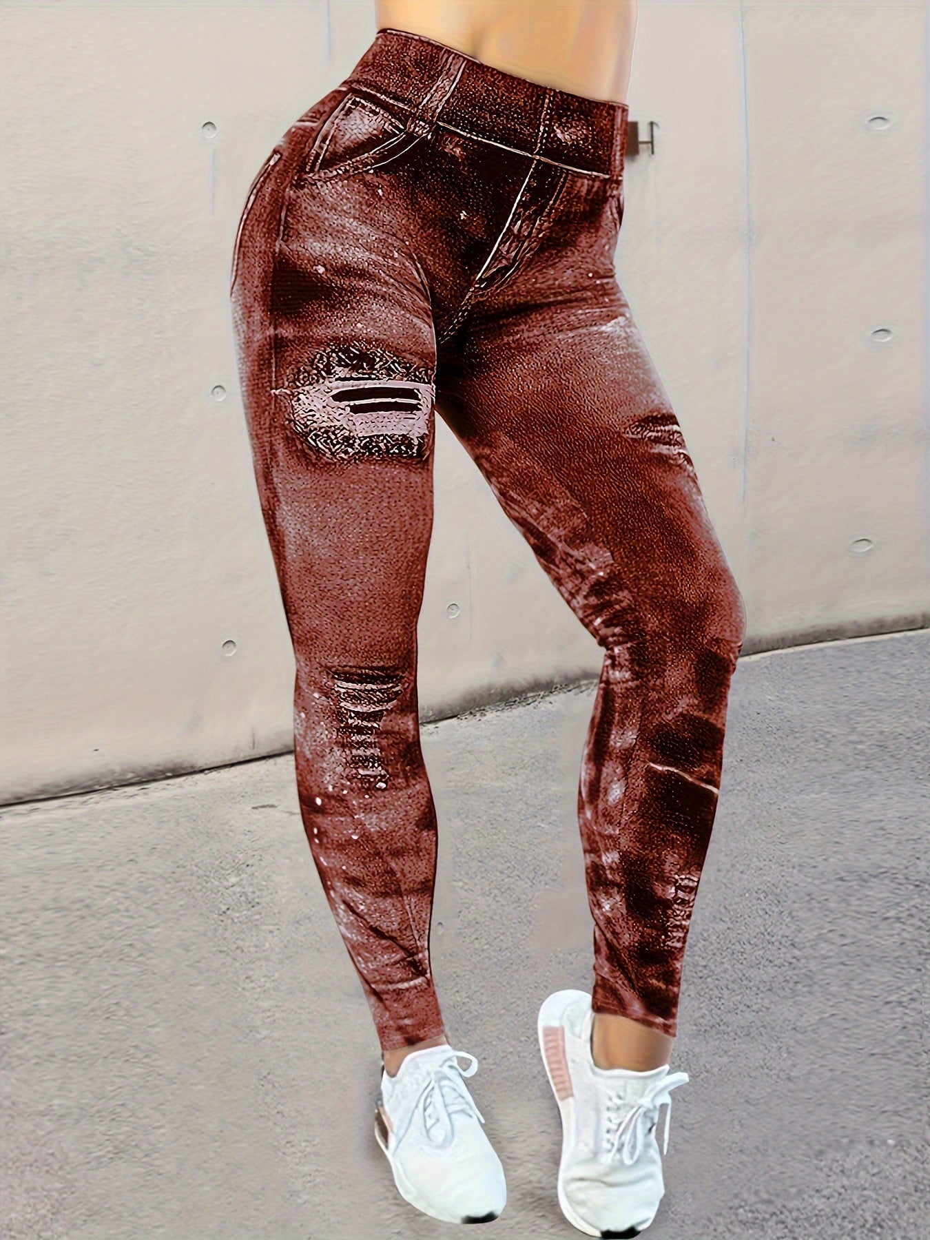 Denim Stretch Leggings Tummy Control Butt Lifting Workout Yoga Pants