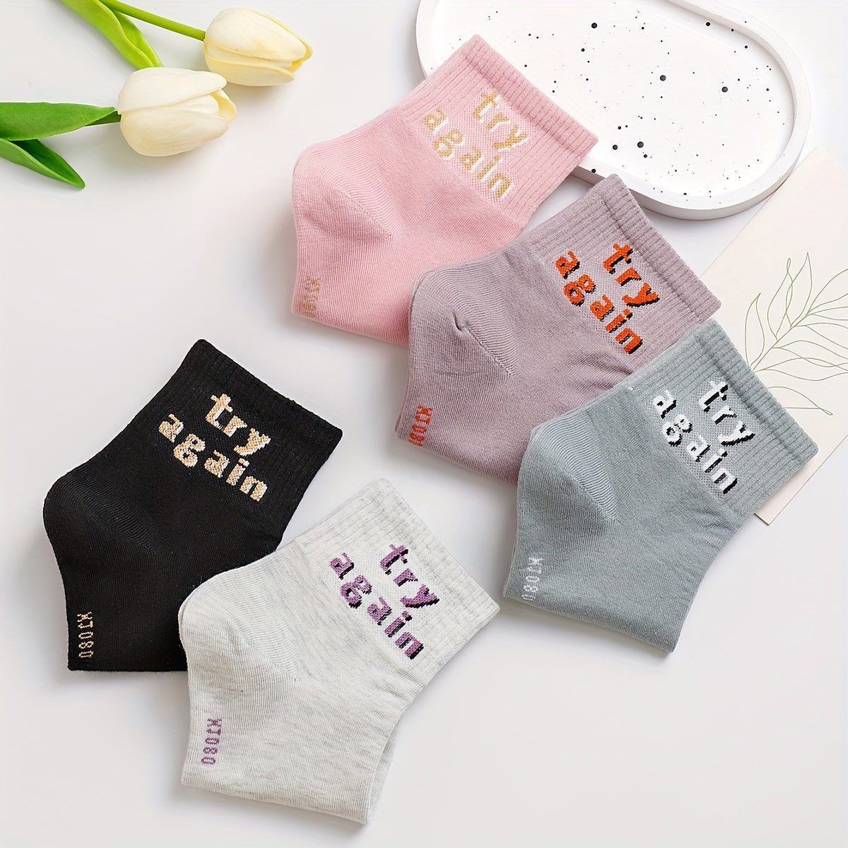 5 Pairs Letter Print Socks Sports Women's Stockings