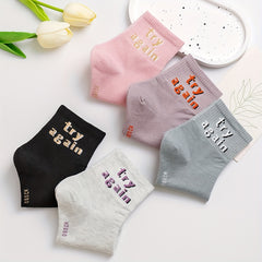 5 Pairs Letter Print Socks Sports Women's Stockings