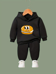 OERYUI Burger Print Hooded Pullover Pants Set For Sports