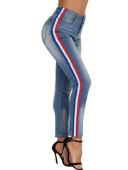 Washed Stripe Print Skinny Jeans