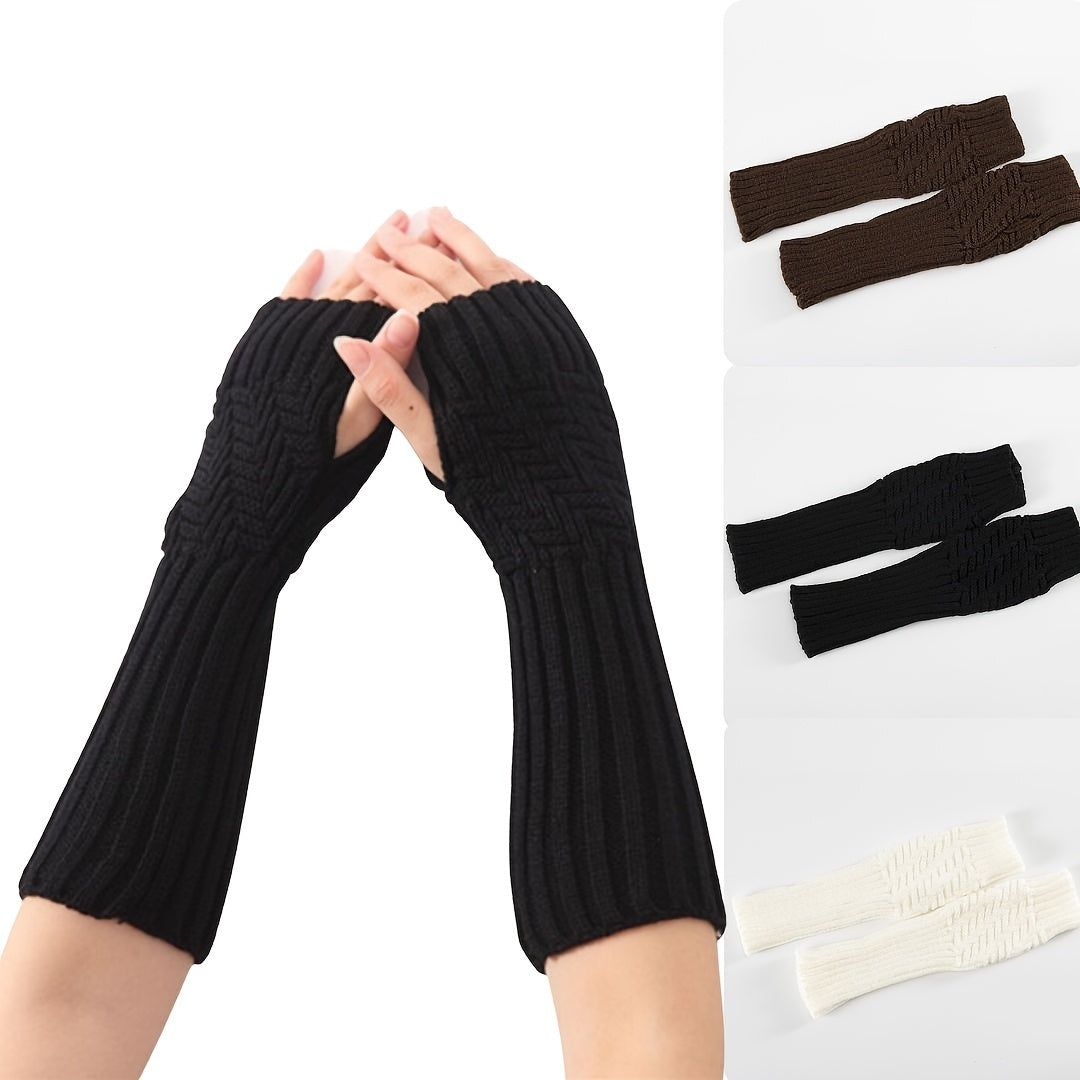 Winter Fingerless Gloves Knitted Arm Warmers For Cycling Skiing