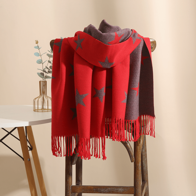 Two Star Fringe Trim Scarf