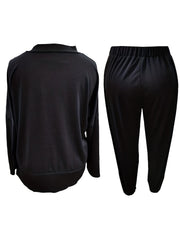 Solid Mock Neck Top & Drawstring Pants Set
