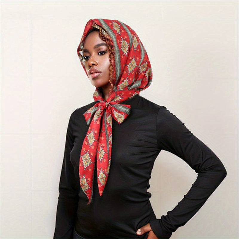 Boho Geometric Print Hijab Lace Up Head Scarf Head Wraps Soft Long Ribbon Turban