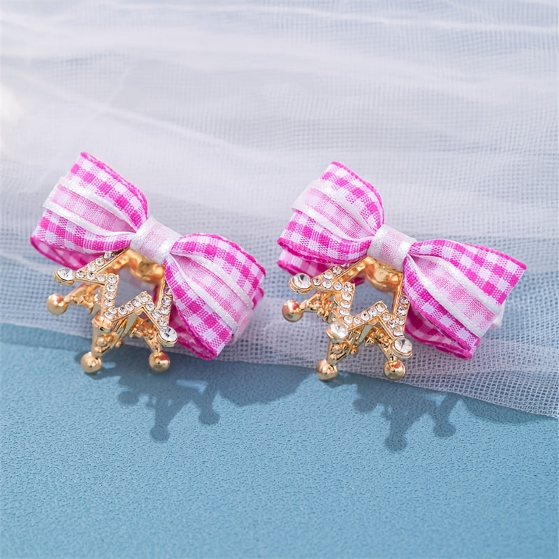 Kids Double-sided Bow Crown Hair Clip Rhinestone Grab Clip