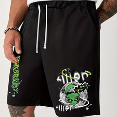 Alien Comfy Drawstring Shorts Men's Casual Solid Stretch Elastic Waist Shorts