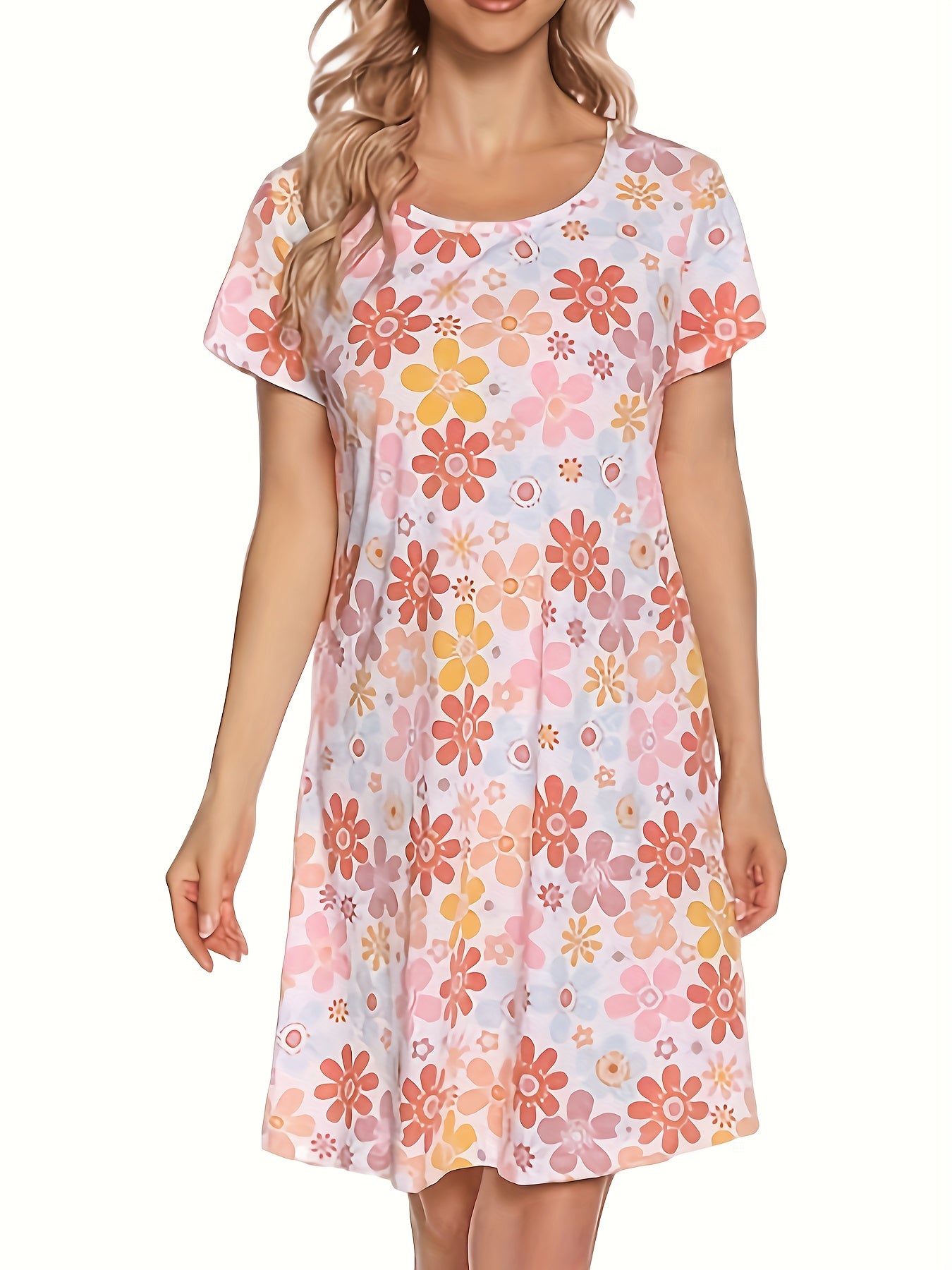 Floral Print NightDress Short Sleeve Pajama Dress