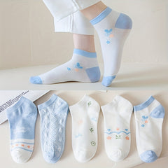 5 Pairs Floral Print Socks Soft Low Cut Ankle Women's Stockings