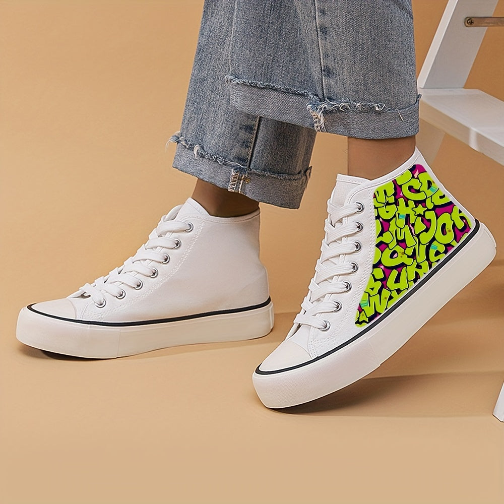 Graffiti Letter High Top Canvas Sneakers