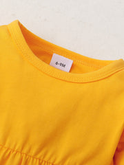 2pcs Yellow Long Sleeve Top & Floral Bottom Set