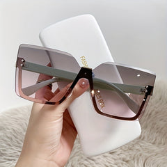 Semi Rimless Sunglasses Gradient Lens Rivet Decor Glasses UV400