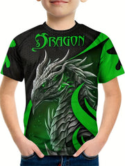 Boy's Green Dragon Graphic T shirt Casual Breathable Loose Tee Kid's Clothing