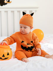 Baby Pumpkin Graphic Knit Bodysuit & Hat Set
