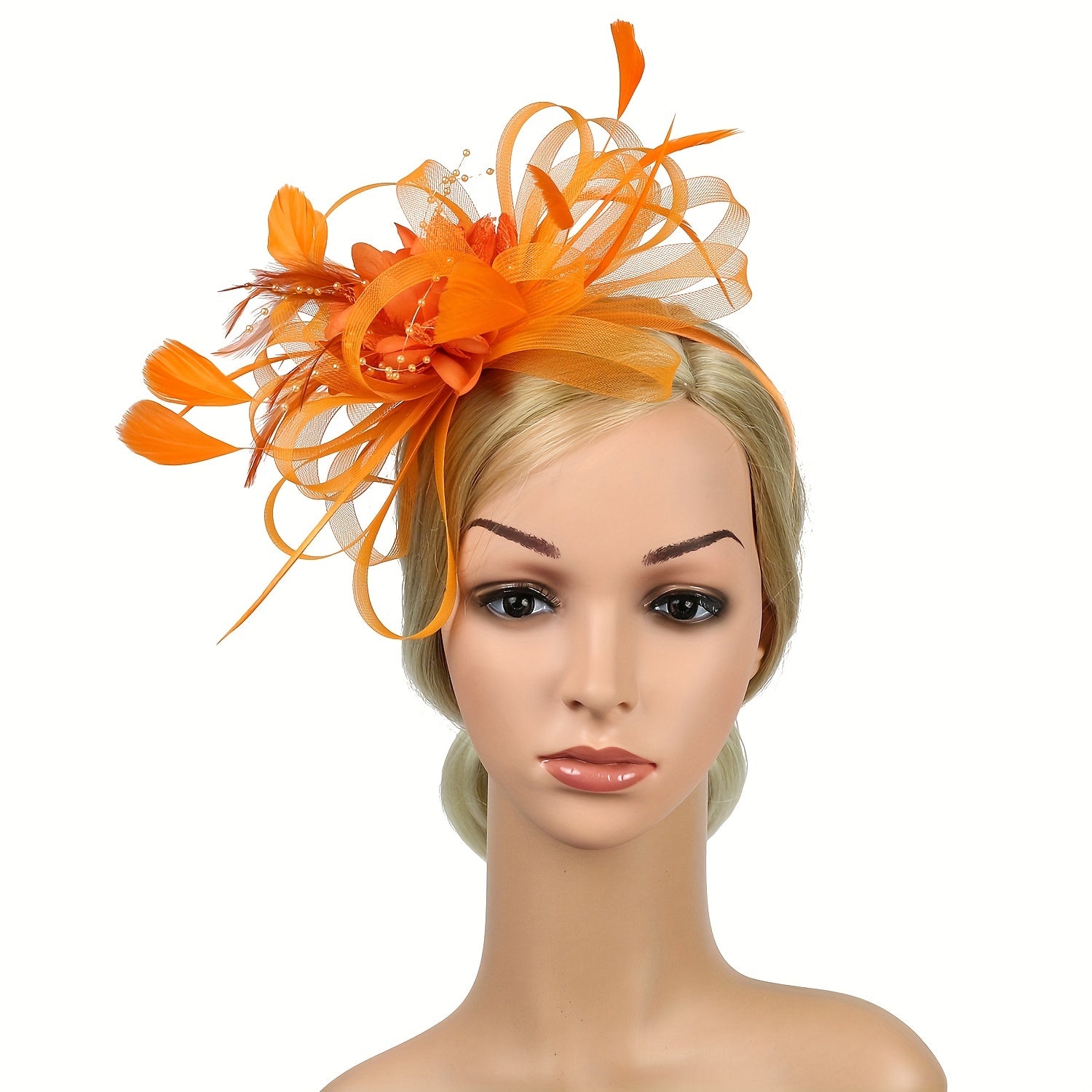 Orange Mesh Flower Fascinator Hat Headwear 20s Hat