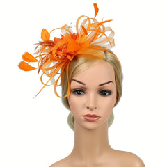 Orange Mesh Flower Fascinator Hat Headwear 20s Hat