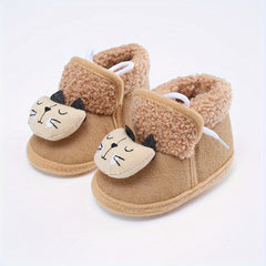 Baby Boys Cartoon Soft Warm Fleece Boots - Indoor Walking Shoes