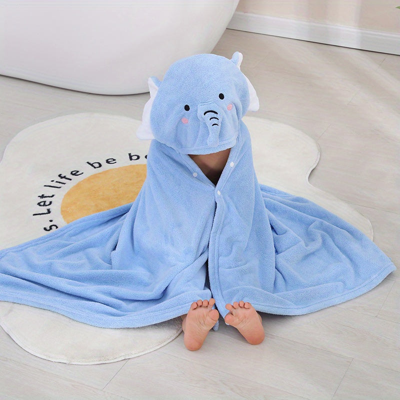 Kids Coral Velvet Hooded Bath Towel Absorbent Wearable Bathroom Supplies