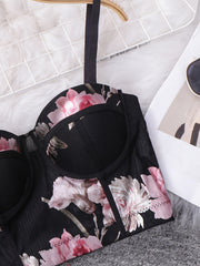 Floral Print Cami Corset Bustier Push Up Tummy Control Slimmer Body Shaper