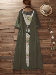 Casual Outfits 2 Piece Set Solid Cover Up & Floral Print Cami Dress