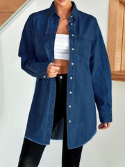 Denim Shirt with Pockets Loose Fit Button Lapel Women's Denim