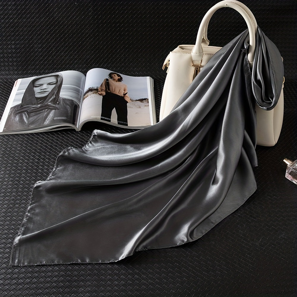 Gray Satin Square Scarf Classic Casual Shawl Women Head Wrap Bandana
