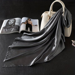 Gray Satin Square Scarf Classic Casual Shawl Women Head Wrap Bandana
