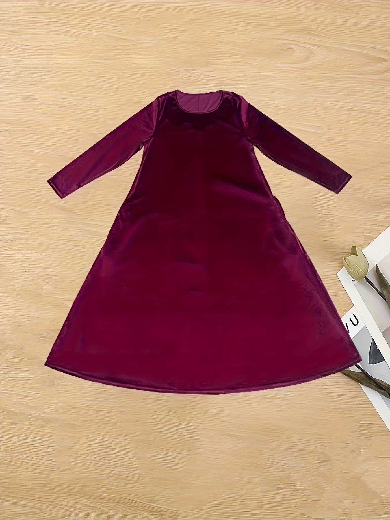 Solid Long Sleeve Maxi Dress With Pockets