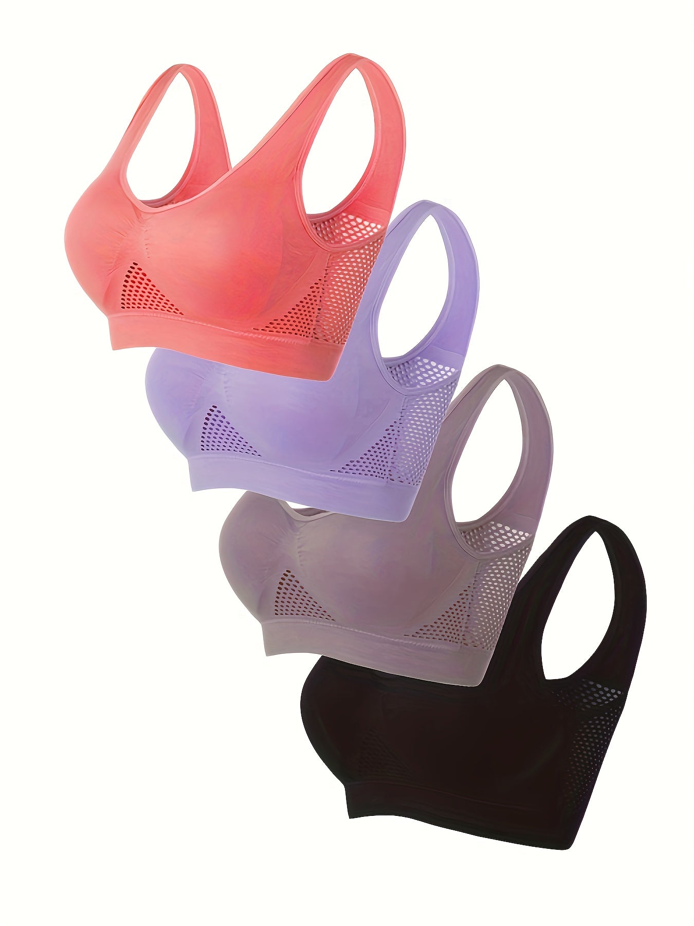 4 Pack Plus Size Sports Bra Set Solid Comfort Stretch Fitness Gym Bra 4pcs Set