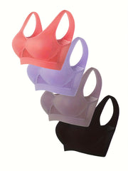 4 Pack Plus Size Sports Bra Set Solid Comfort Stretch Fitness Gym Bra 4pcs Set