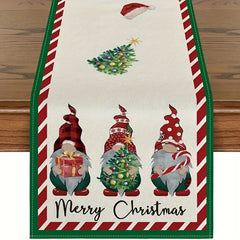 Christmas Table Runner Plaid Gnomes Gift Tree Canes Xmas Dining Decor
