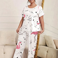 Flamingo & Heart Print Cami Top & Pants Lounge Set