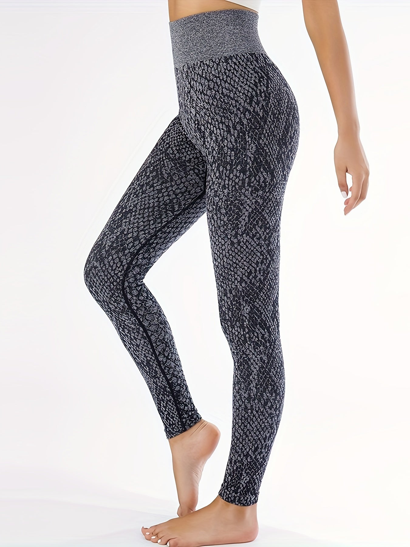 Snakeskin Print Sports Leggings High Waist Workout Tight Pants
