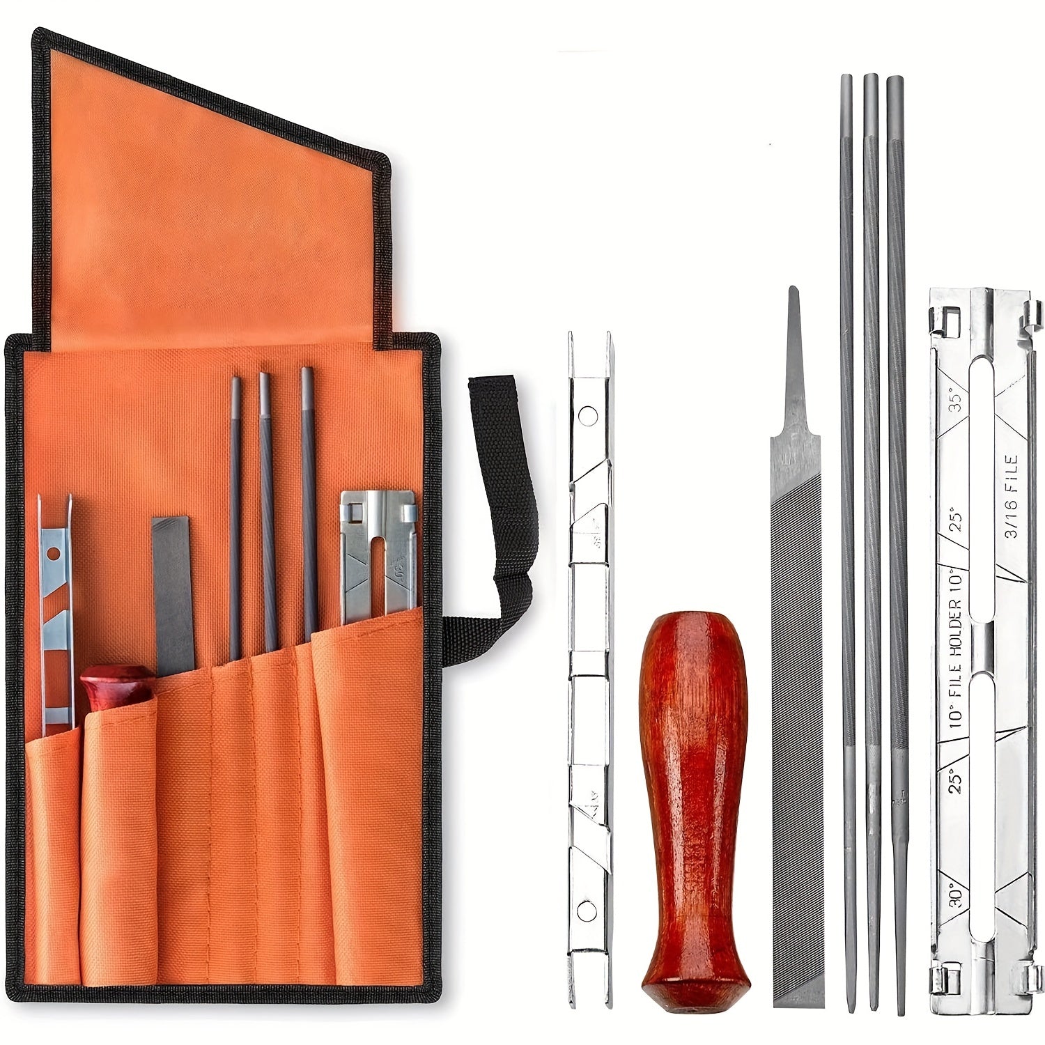 Chainsaw Sharpener File Kit 10pcs Set 5/32, 3/16, 17/32 Wood Handle
