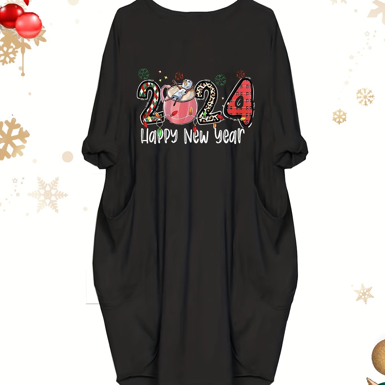 Casual Dress Women's Plus Slogan & Graphic Print Long Sleeve Dress