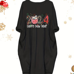 Casual Dress Women's Plus Slogan & Graphic Print Long Sleeve Dress