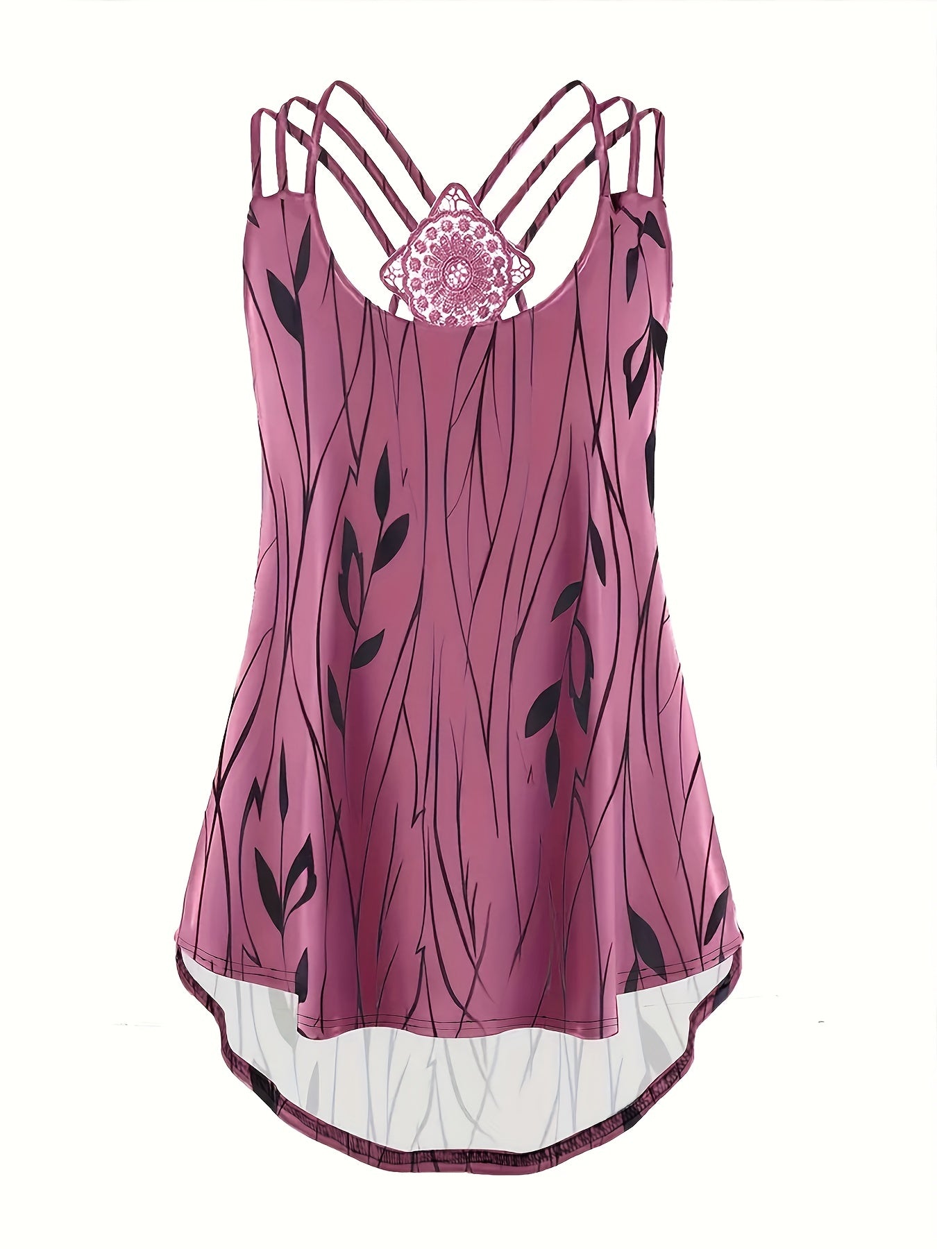 Leaf Print Lace Suspender Vest Top Sleeveless Tank Top