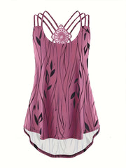 Leaf Print Lace Suspender Vest Top Sleeveless Tank Top