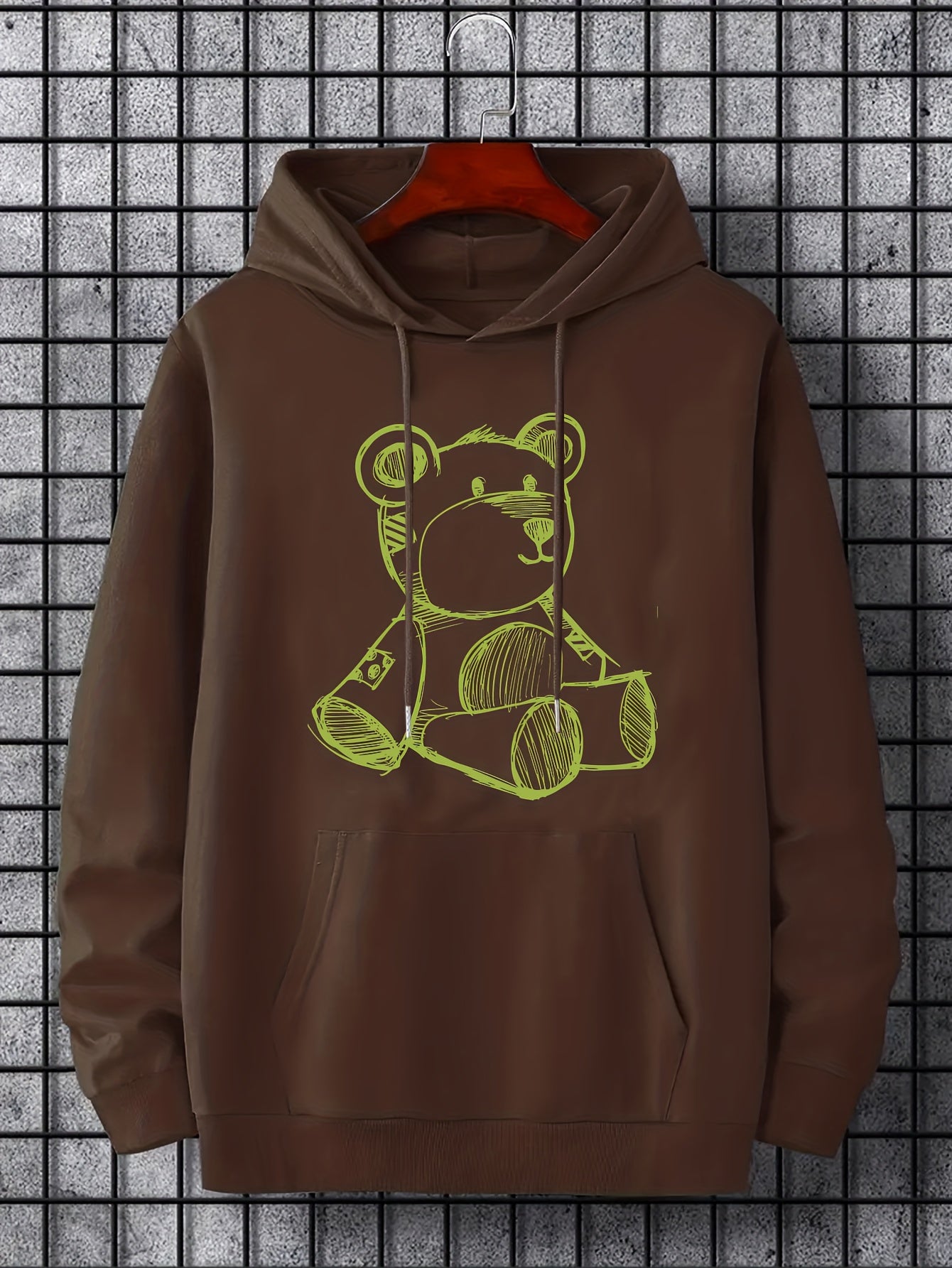 Bear Doodle Print Hoodie Men's Graphic Pullover