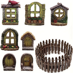 8pcs Mini Fairy Door And Window Set for Garden Bonsai Terrarium