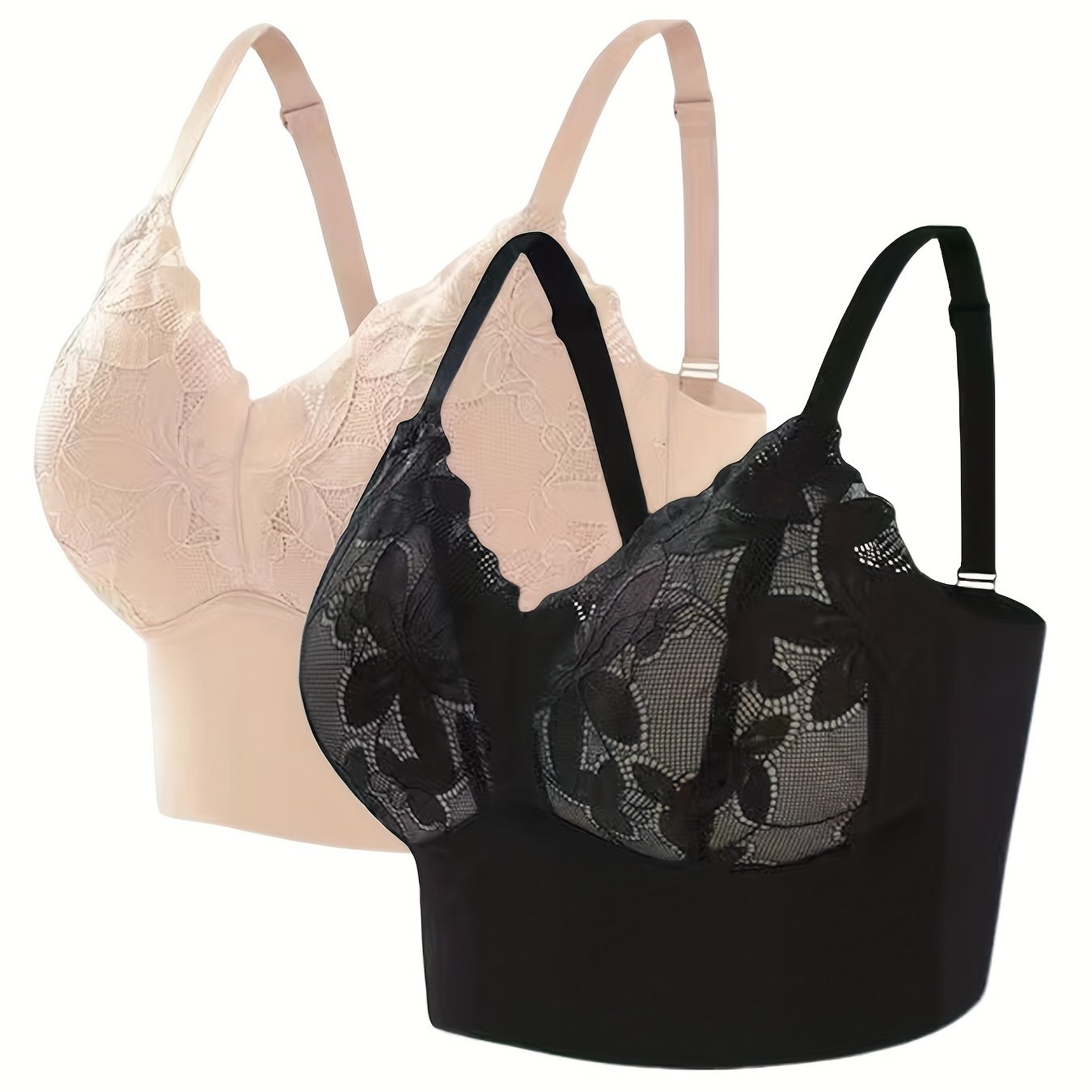 2pcs Lace Wireless Push Up Bra Comfy & Breathable Women's Lingerie