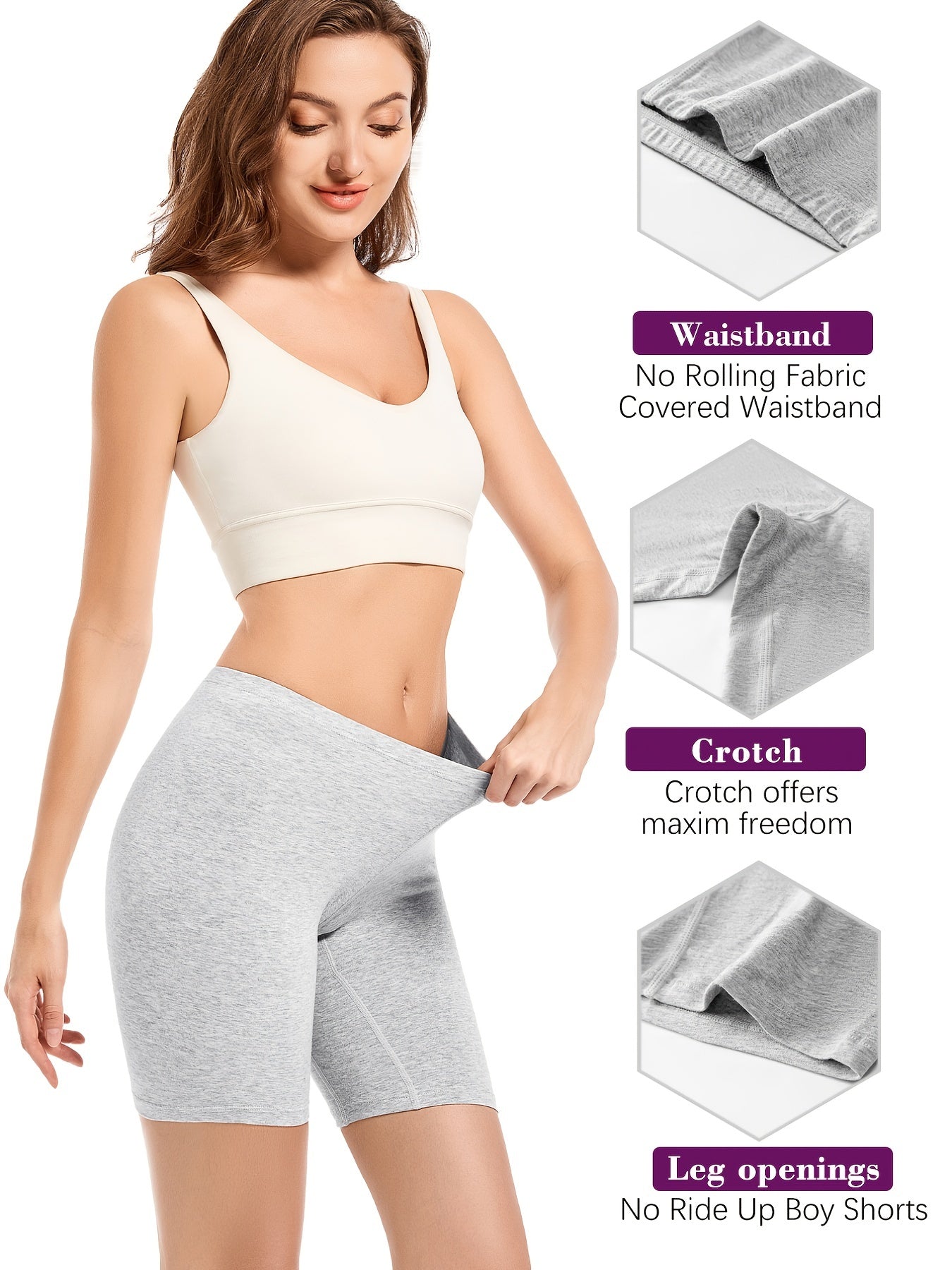 4 Pcs Breathable BoyShort Panties Medium Stretch Cotton Women's Lingerie