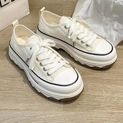 Women's Platform Canvas Lace Up Outdoor Shoes Low Top Sneakers