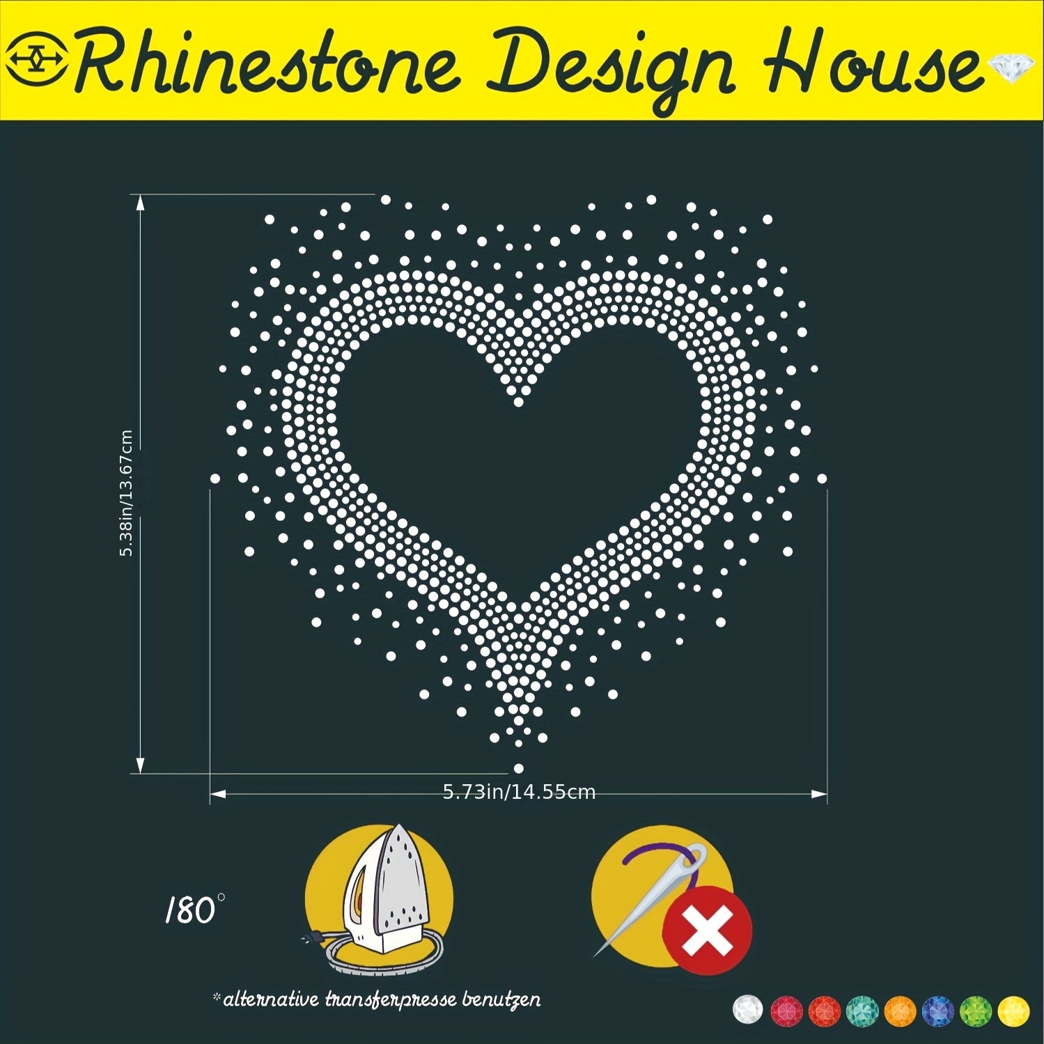 Iron On Heart Rhinestone Applique Transfer DIY Heart T Shirt Face Transfer Decal