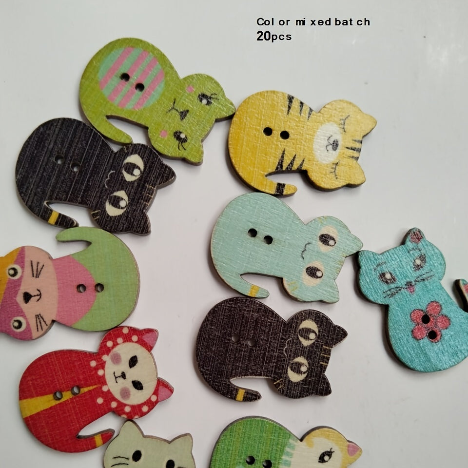 Cat Shape Wooden Sewing Button 2 hole Scrapbooking Embellishments